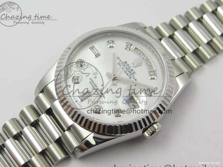 0521 Day-Date 36 SS 128239 Bp Maker Best Edition White MOP Dial Crystral Markers on President Bracelet FlexibleFit 3153